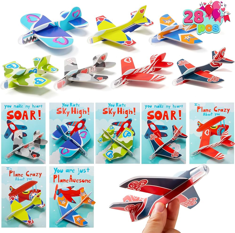 JOYIN 28 Pack Valentines Day Gifts Cards, Valentine's Greeting Cards for Kids with Foam Airplanes... | Amazon (US)