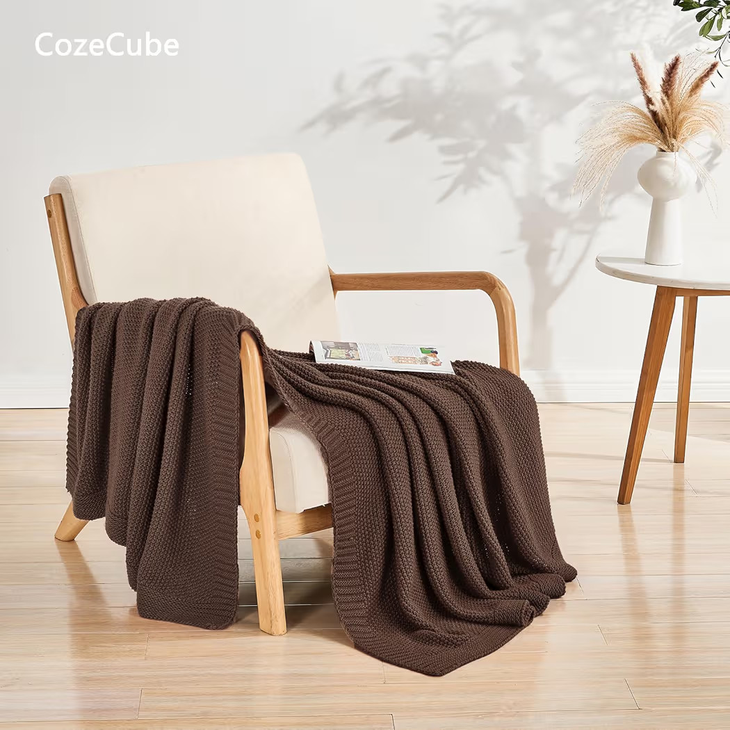 CozeCube Brown Throw Blanket for Couch, Soft Cozy Cable Knit Throw for Bed Sofa Living Room, Ligh... | Amazon (US)