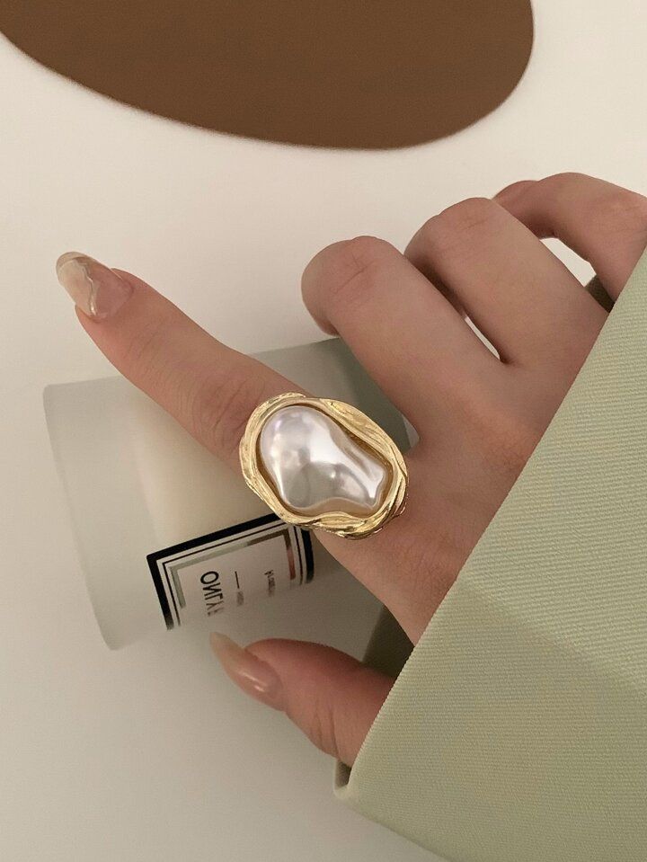 1pc Trendy Asymmetrical Geometric Pearl Ring | SHEIN