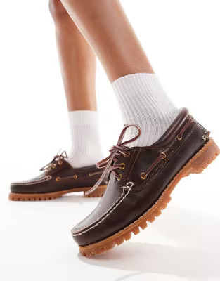 Timberland heritage noreen boat shoes in brown full grain leather | ASOS (Global)