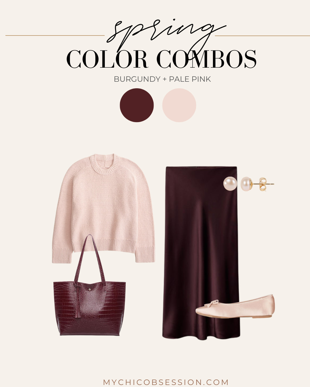 Light pink is the perfect shade to liven up your spring looks with a feminine twist. Transition it to warmer weather with a winter burgundy shade in your satin slip skirt and tote bag. Your light pink pieces will still keep you warm in a classic crewneck sweater, ballet flats and light pink pearl stud earrings. 

 #LTKSeasonal #LTKStyleTip #LTKShoeCrush