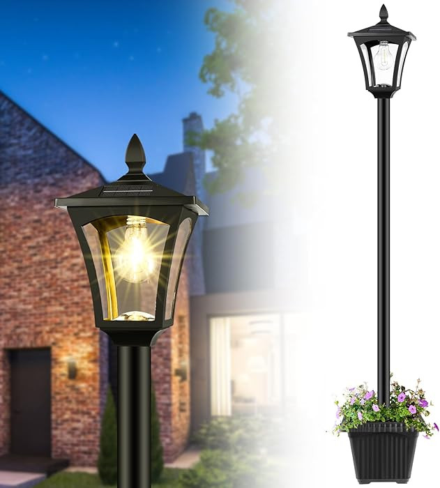 72" Solar Outdoor Light with Planter,Waterproof Solar Post Lamp Ligts, Garden Lights for Backyard... | Amazon (US)