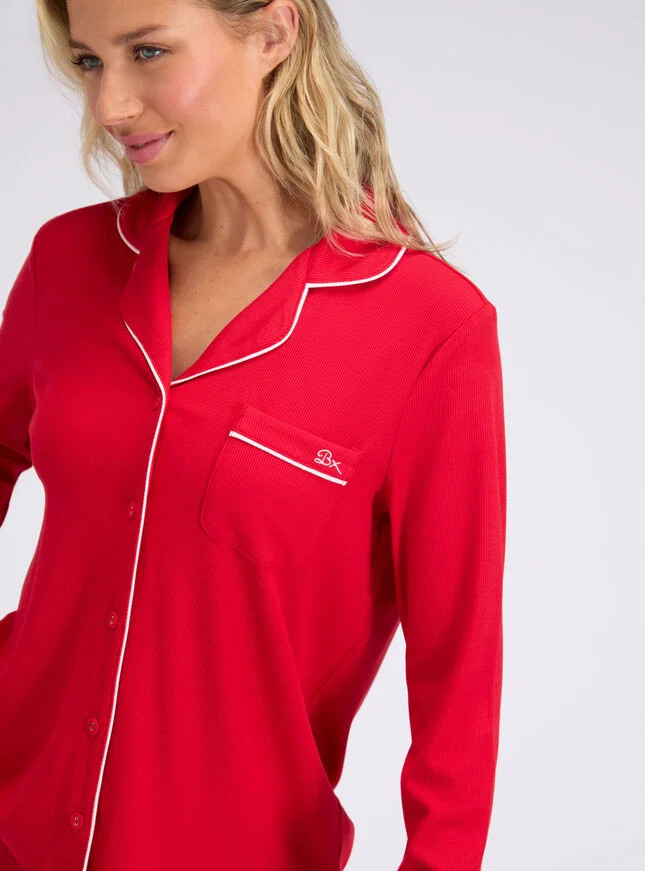 Ribbed modal pyjama top - Red Mix | Boux Avenue (UK)