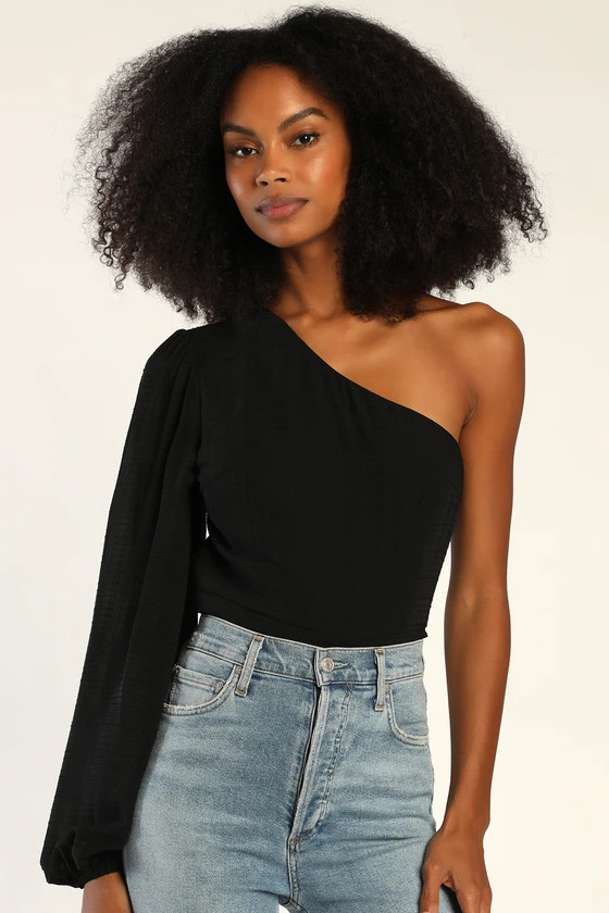 Modern Arrival Black Long Sleeve One Shoulder Top | Lulus (US)