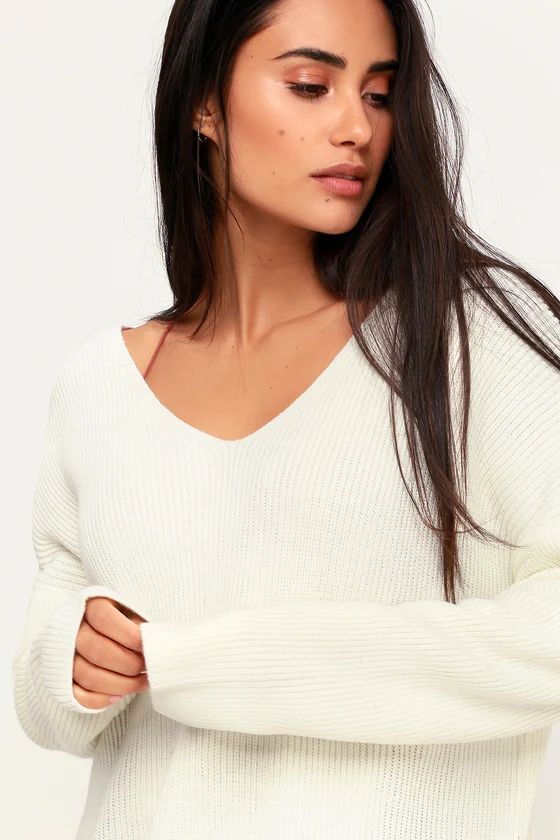Cuddle With Me Cream V-Neck Sweater | Lulus (US)