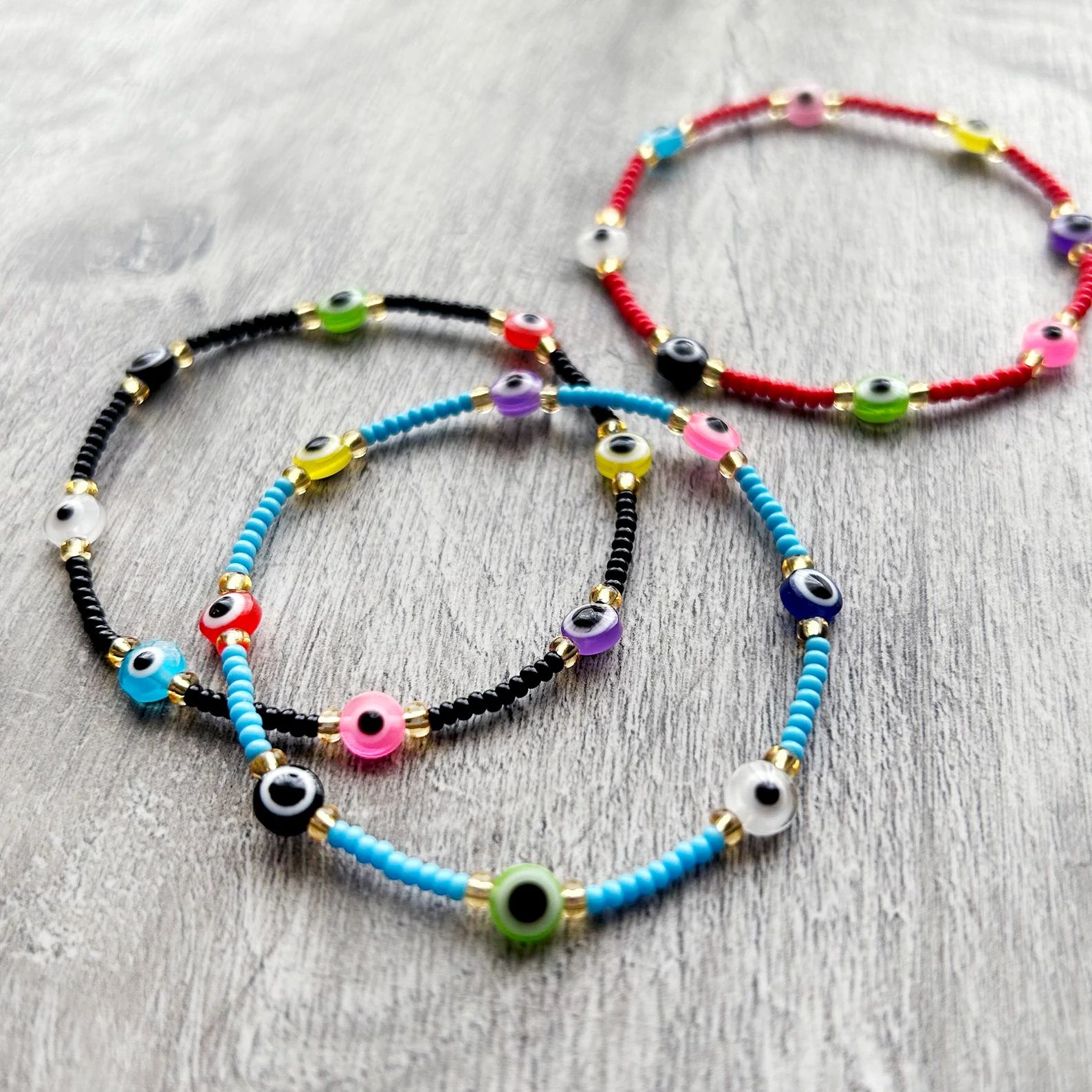 Evil Eye Bracelet. Multicolour Evil Eye Beads With Tiny Glass - Etsy | Etsy (US)