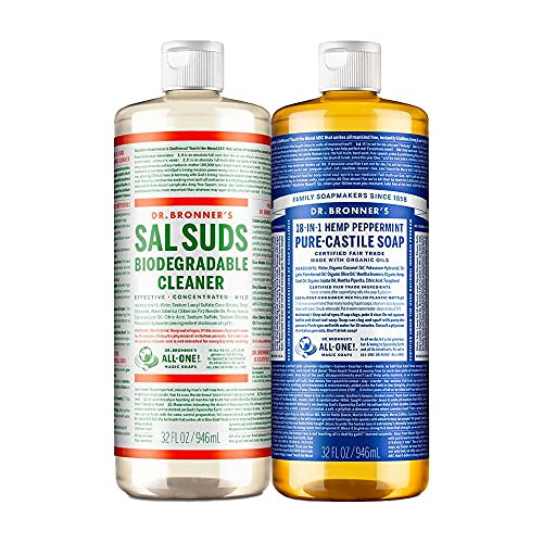 Dr. Bronner's - Variety Pack: Pure-Castile Liquid Soap (Peppermint, 32 oz) & Sal Suds Biodegradable Cleaner (32 oz) - Organic, Non-GMO, Vegan, Cruelty-Free | 2 Count | Amazon (US)