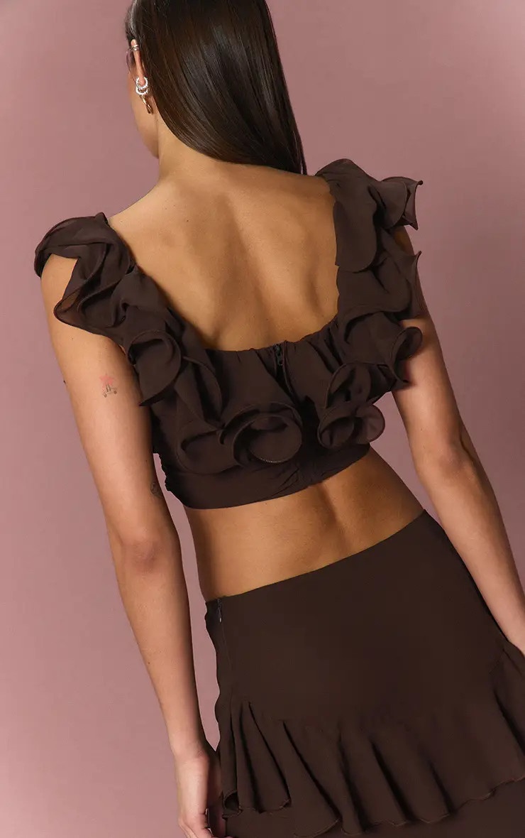 Chiffon Ruffle Crop Top | PrettyLittleThing UK