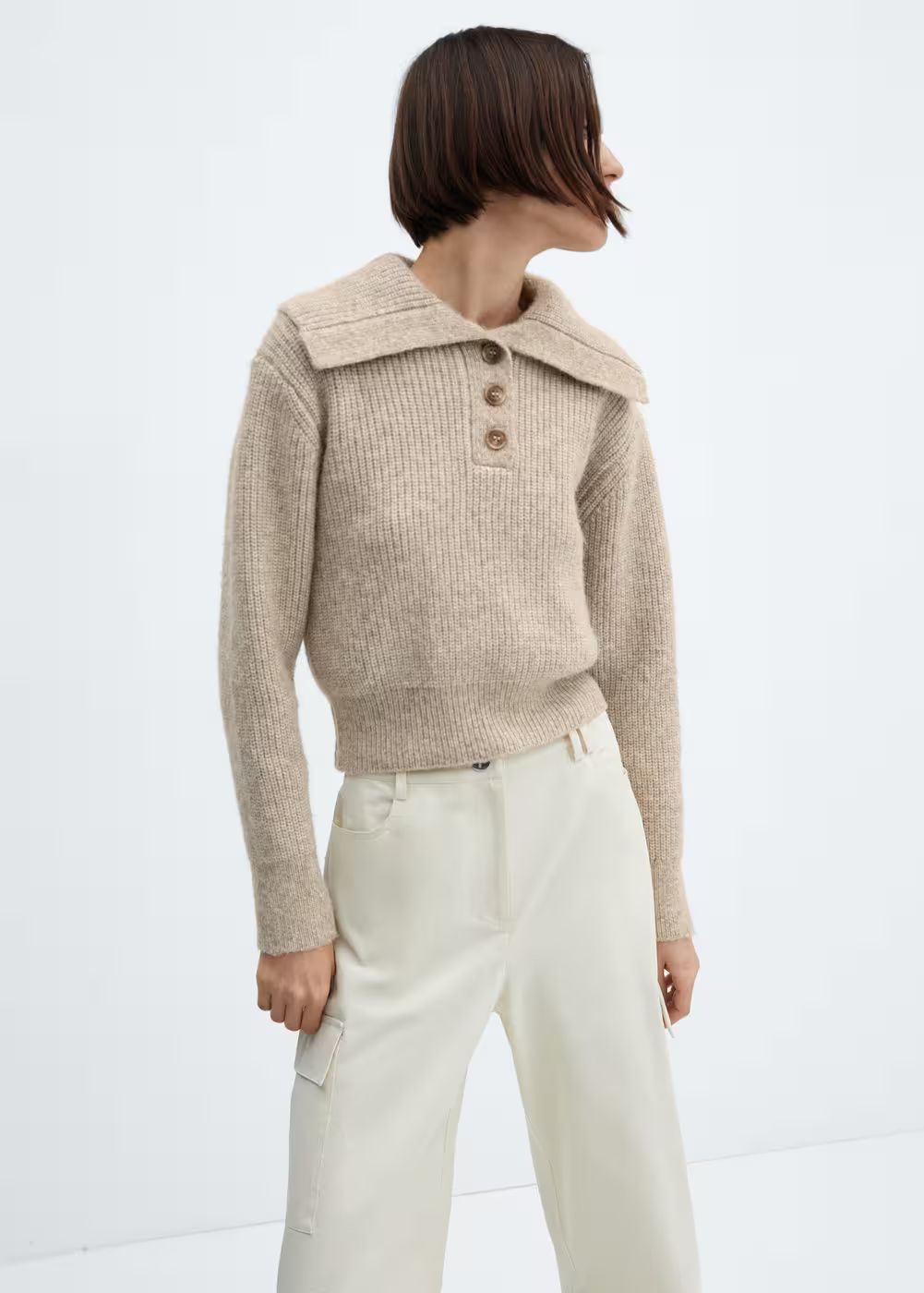 Camp-collar knit sweater -  Women | Mango USA | MANGO (US)