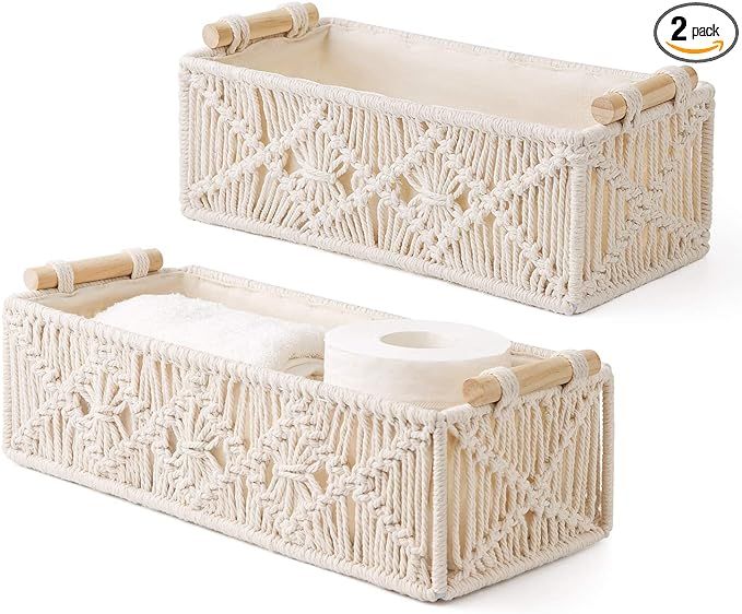 Mkono Macrame Storage Baskets Boho Decor Box Handmade Woven Decorative Countertop Toilet Tank She... | Amazon (US)