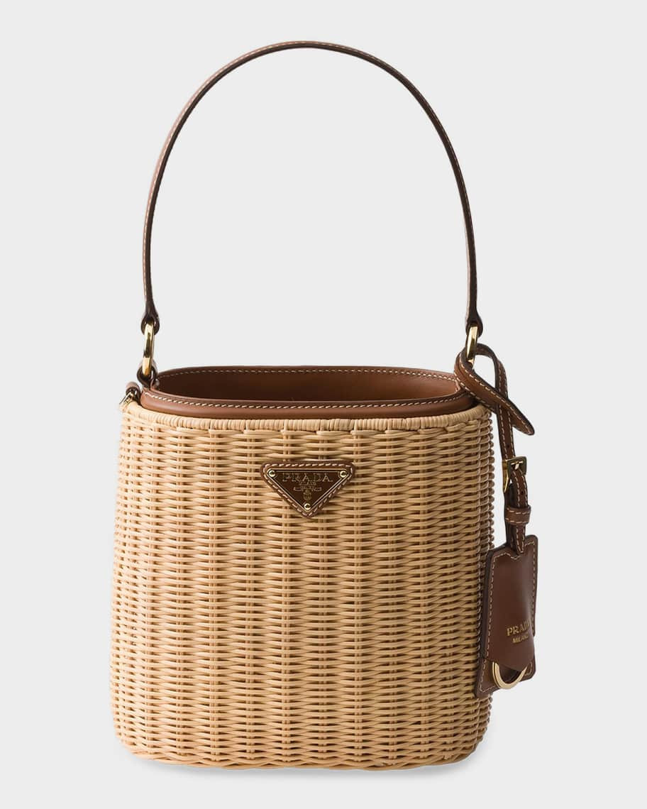 Wicker and Leather Bucket Bag | Neiman Marcus