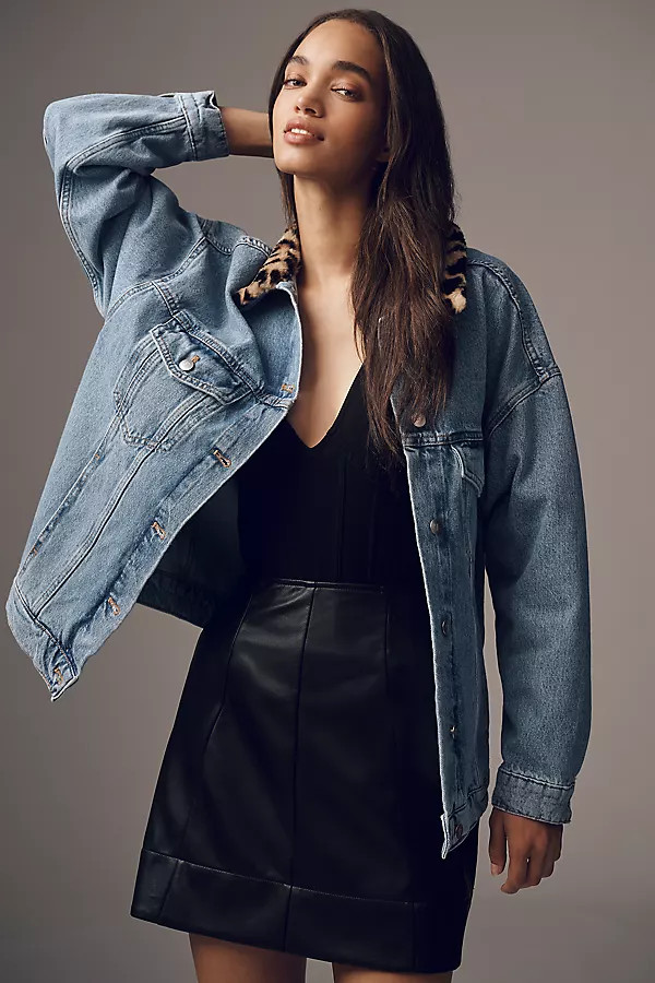 The Weston Denim Boyfriend Jacket by Pilcro: Leopard Collar Edition | Anthropologie (US)