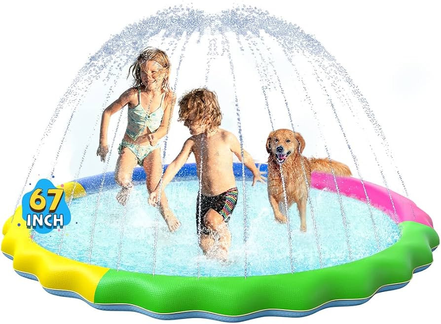 Non-Slip Splash Pad for Kids and Dog, Thicken Sprinkler Pool Summer Outdoor Water Toys - Fun Back... | Amazon (US)