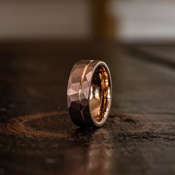 Chocolate Hammered Wedding Ring Hammered Brushed Tungsten | Etsy | Etsy (US)