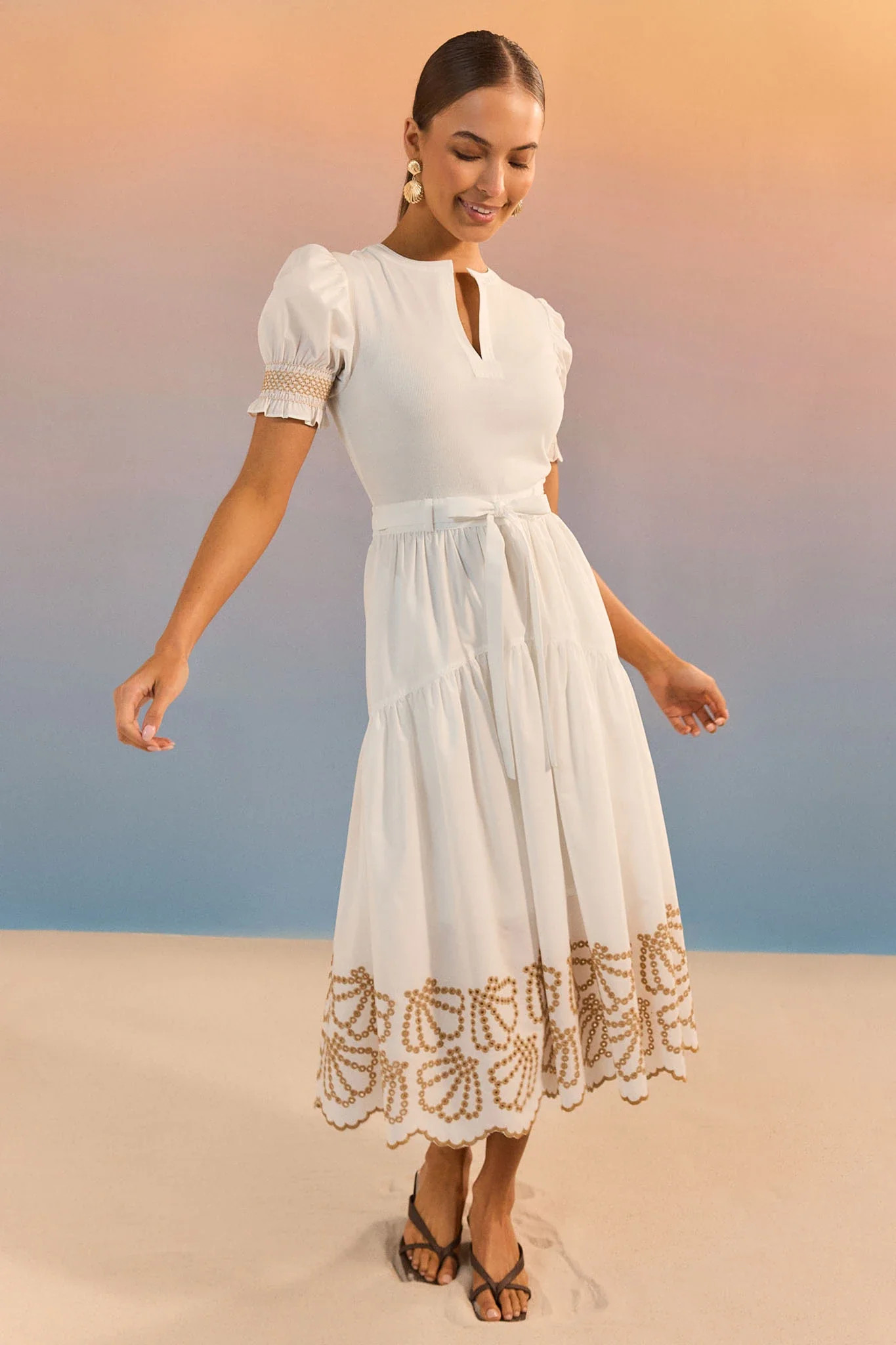 Marlowe White Embroidered Midi Dress | Avara