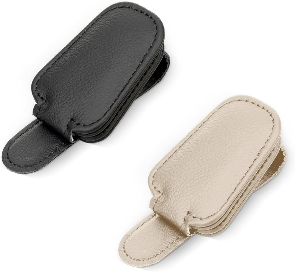 ROSHULI Sunglasses Holders for Car Sun Visor, 2-Pack PU Leather Magnetic Glasses Mount Holder, fo... | Amazon (US)