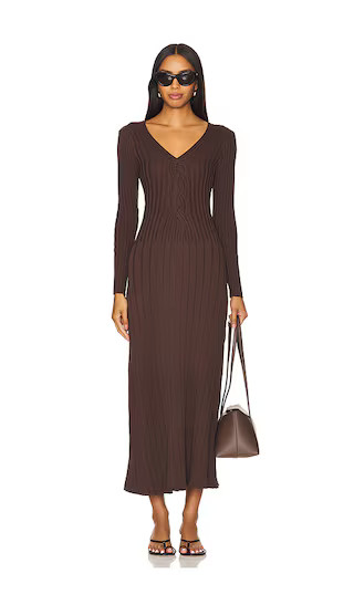 Laced Long Sleeve Midi Dress in Chocolate | Revolve Clothing (Global)