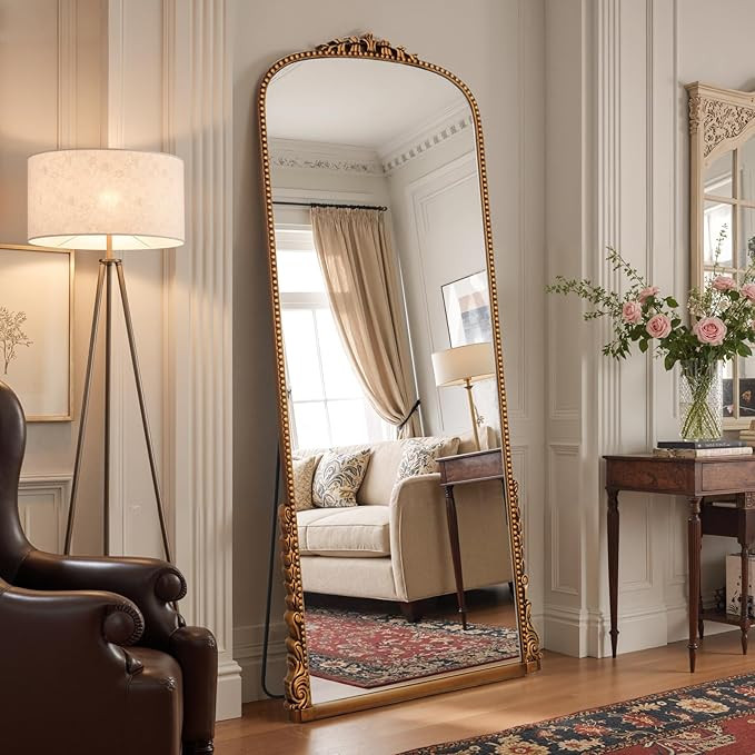 Large Vintage Full Length Mirror, 68"×28" Arch Floor Mirror with Carved, Full Body Mirrors for H... | Amazon (US)