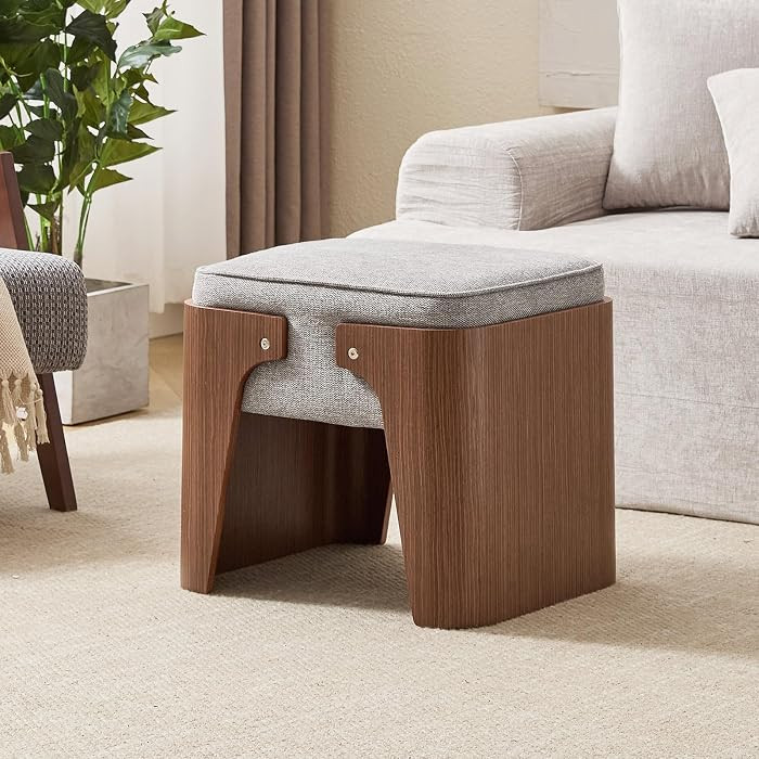 Square Ottoman Stool, Wooden Vanity Stool Chair for Makeup, Mid Century Modern Ottoman Foot Stool... | Amazon (US)