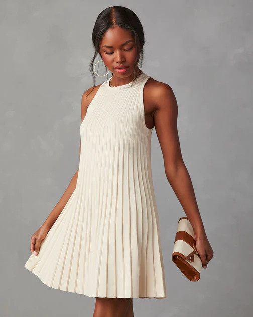 Laurie Sleeveless Pleated Mini Dress - Ivory | VICI