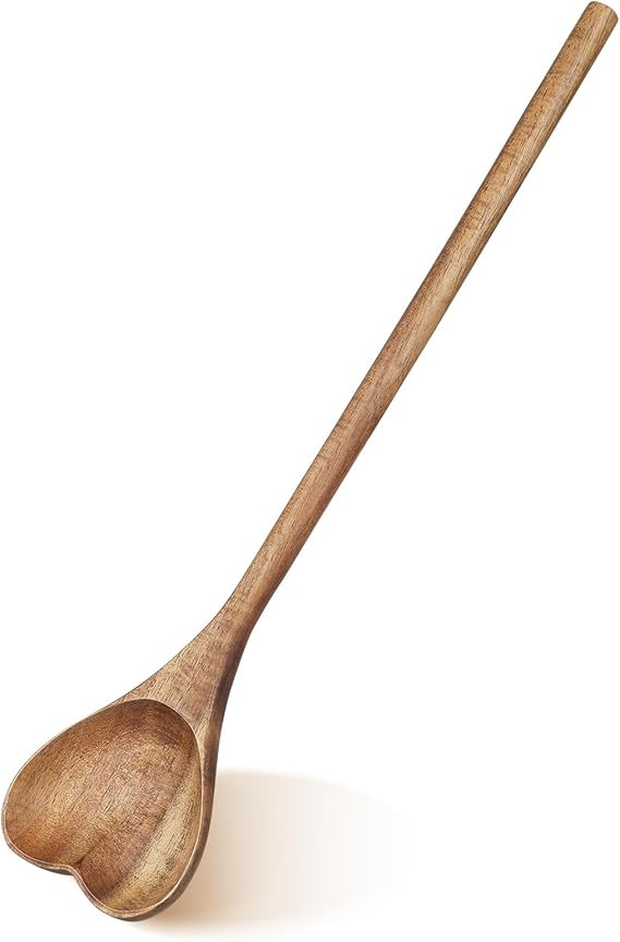CALLARON Heart Wooden Spoon - 11inch Long Handle Serving Spoon, Love Shape Spoons for Dessert, So... | Amazon (US)