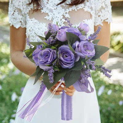 2 Pieces Purple Wedding Bouquet, Rose Bouquet With Ribbon For French Vintage Formal Wedding Church Home Decor Simulation Flowers | Wayfair North America