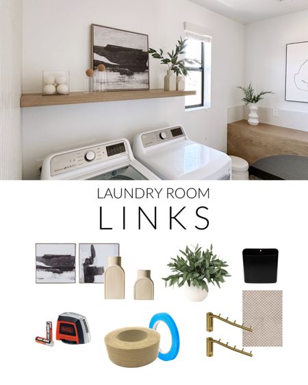 Laundry room links! This includes decor and the 3 main projects: folding table alcove, tile wall and floating shelf

#LTKhome