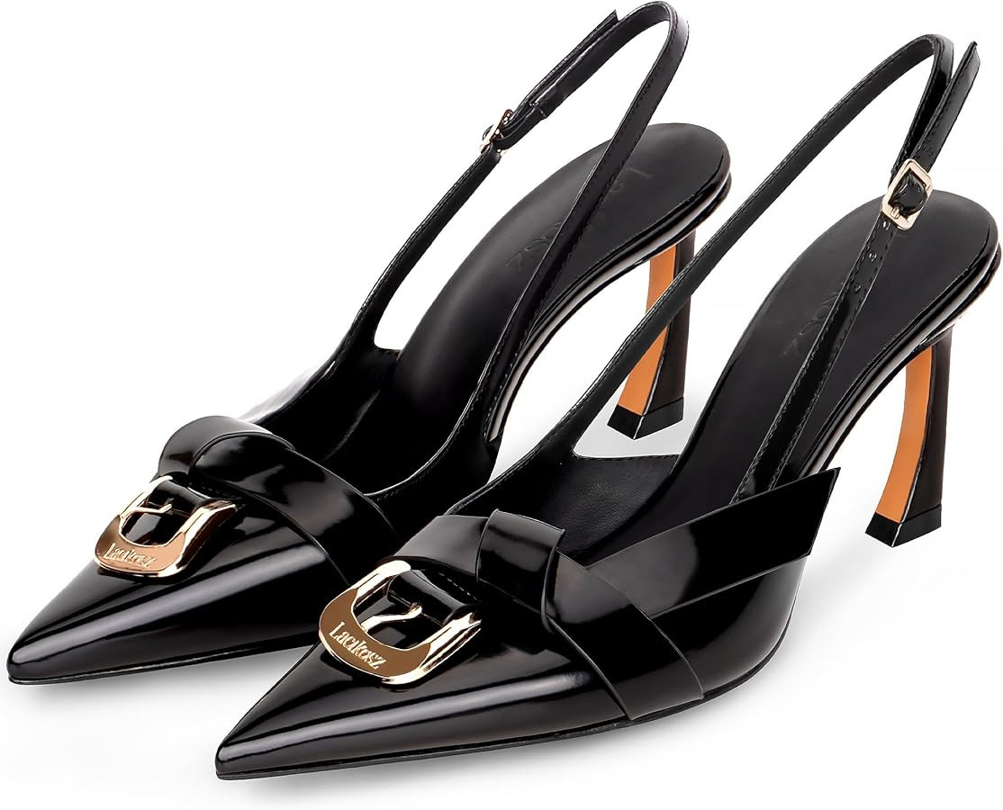 Slingback Kitten Heels for Women Closed Pointed Toe with Buckle Strap Low Heeled Sandals Pumps Pa... | Amazon (US)
