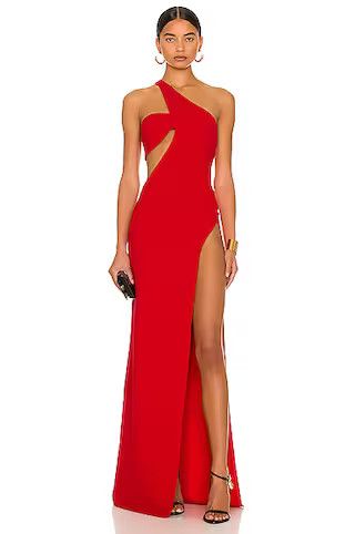 MONOT One Shoulder Cut Out Gown in Red | FWRD 