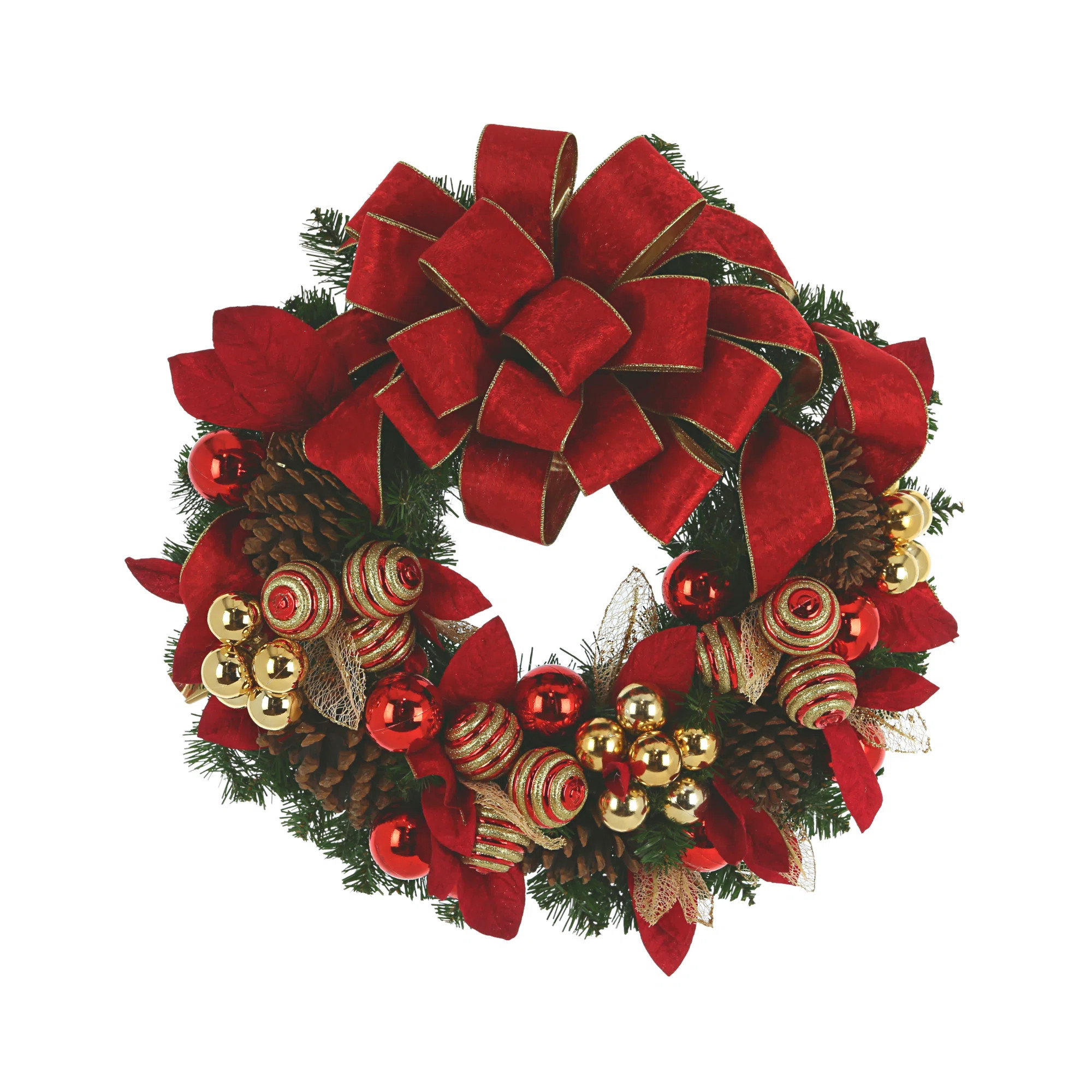 Creative Displays, Inc. Holiday Front Door Wreath with Festive Leaves, Ornaments, Pinecones and V... | Wayfair North America