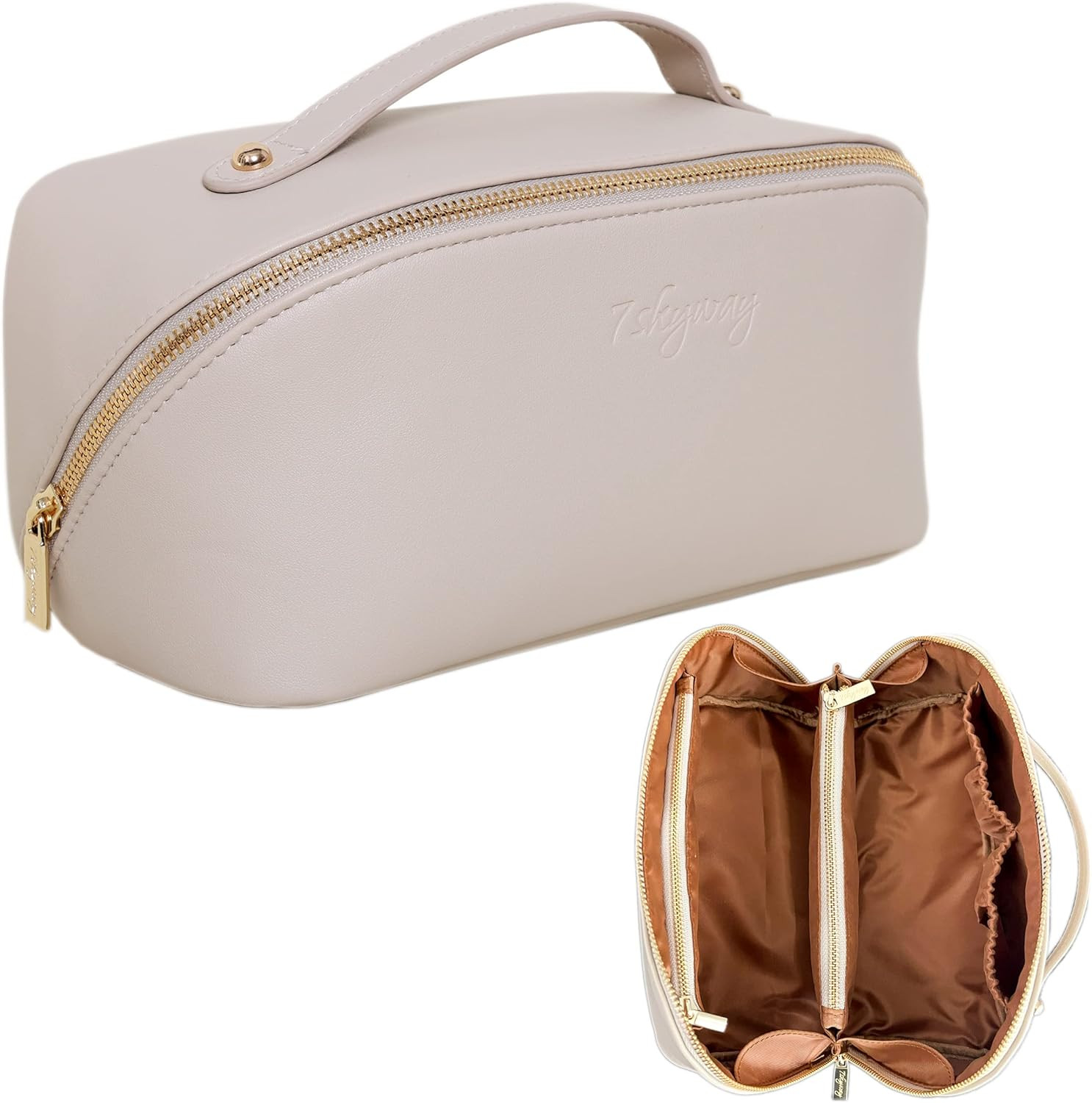 Large Capacity Travel Cosmetic Bag for Women-Portable Travel Makeup Organizer Bag with Handle & D... | Amazon (US)