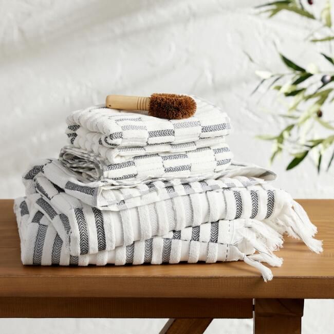 Black And Ivory Sculpted Stripe Sloan Towel Collection | World Market