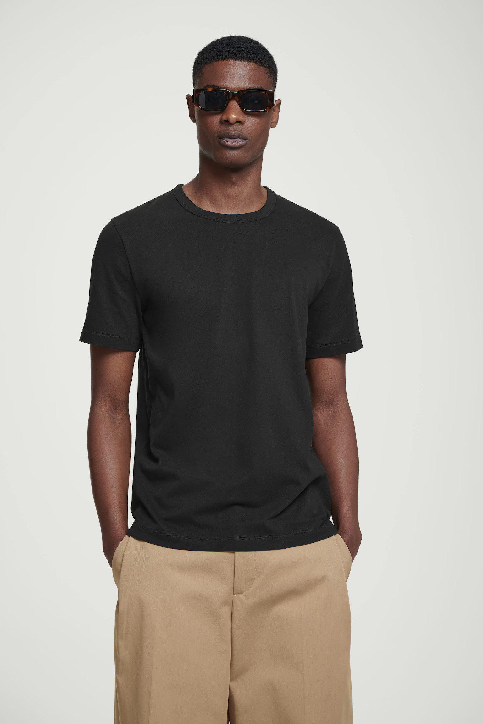 REGULAR LIGHTWEIGHT BRUSHED-COTTON T-SHIRT - BLACK | COS UK