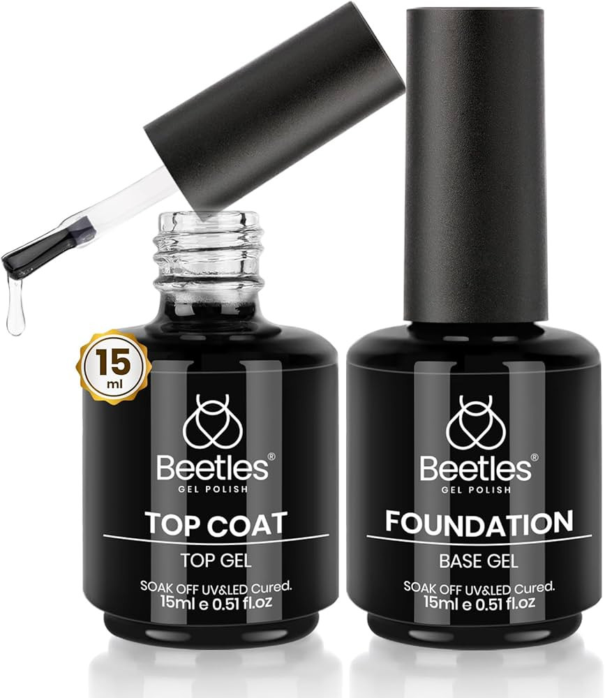 Beetles Gel Polish Base Gel Top Coat Set, 2Pcs 15ML Clear Base and No Wipe Top Coat Soak Off UV L... | Amazon (US)