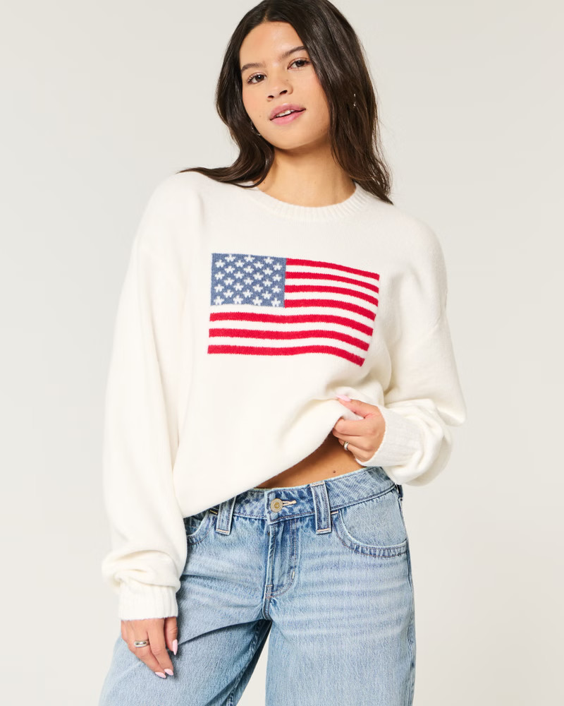 Hollister Comfy Cloud American Flag Graphic Crew Sweater | Hollister (US)