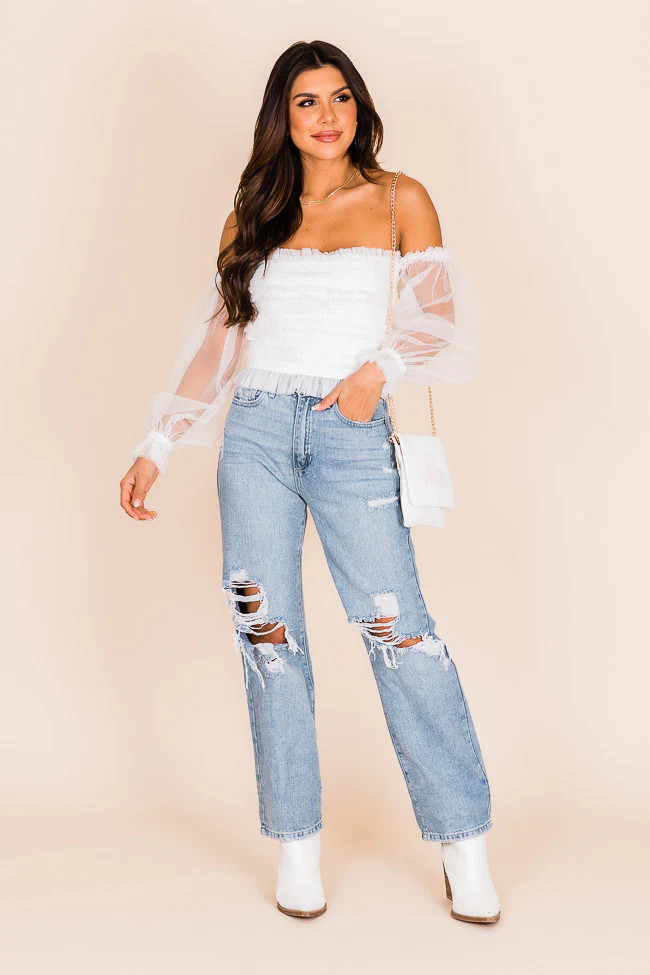 Happy Ever After Ivory Ruffled Tulle Sleeved Blouse | Pink Lily