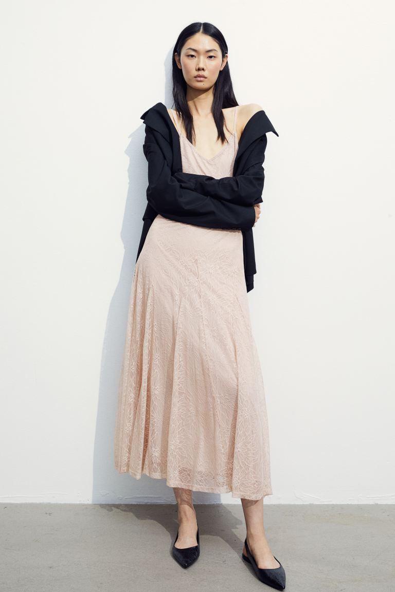 Lace Slip Dress | Light Pink Dress | Blush Pink Dress | Pink Party Dress | Hm Dress Outfit | H&M (US + CA)
