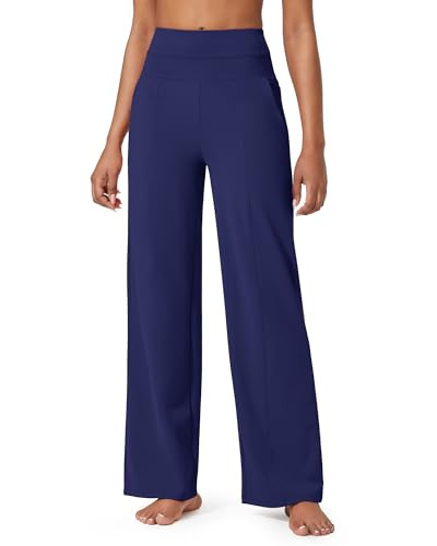 G4Free Wide Leg Pants Yoga Pants with Pockets for Women Work High Waist Lounge Sweatpants Dress Pants(Navy,XL) | Amazon (US)