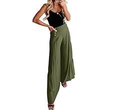 PRETTYGARDEN Women's Casual Long Palazzo Pants Elastic High Waist Wide Leg Loose Lounge Trousers | Amazon (US)
