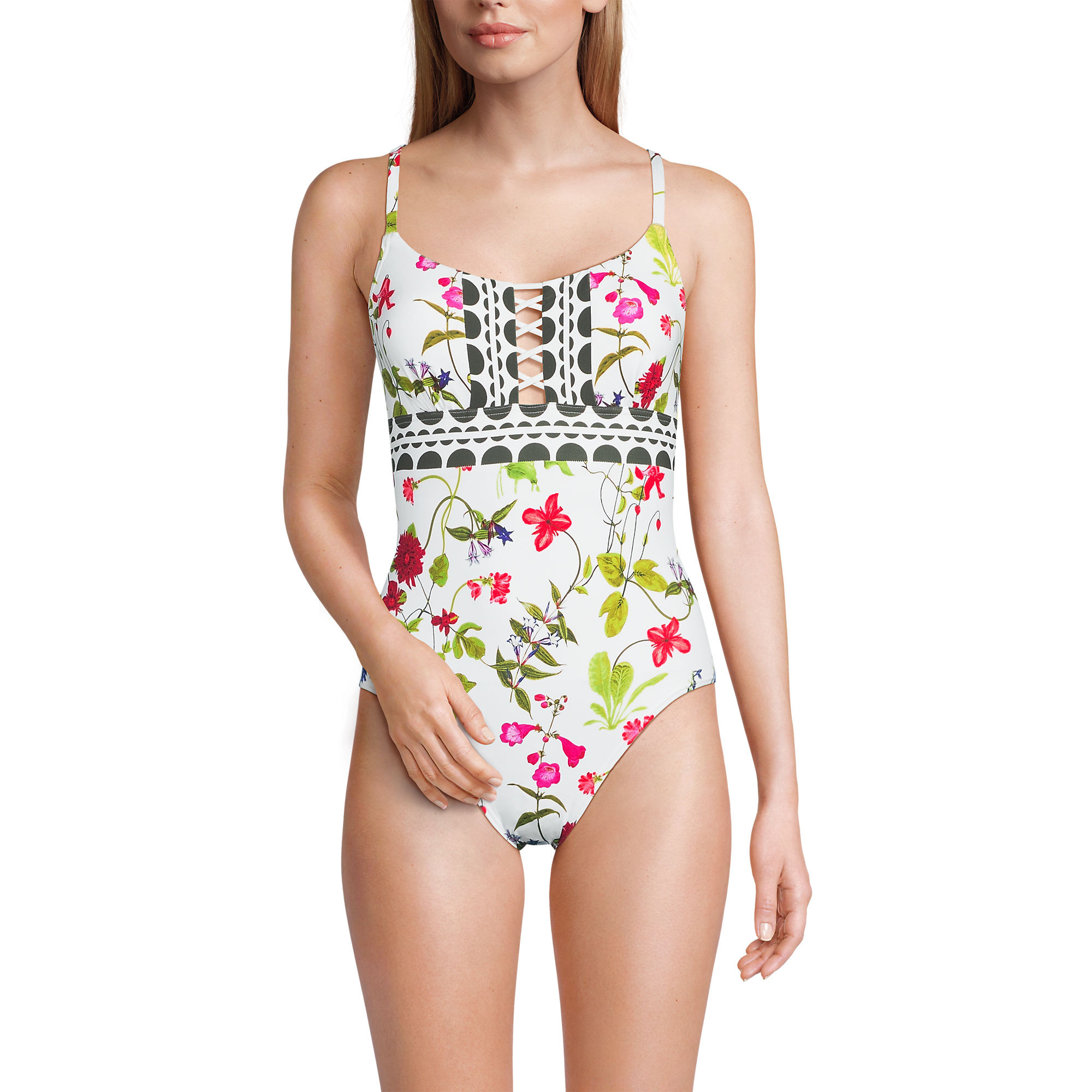 Women's Long Lace Up One Piece Swimsuit | Lands' End (US)