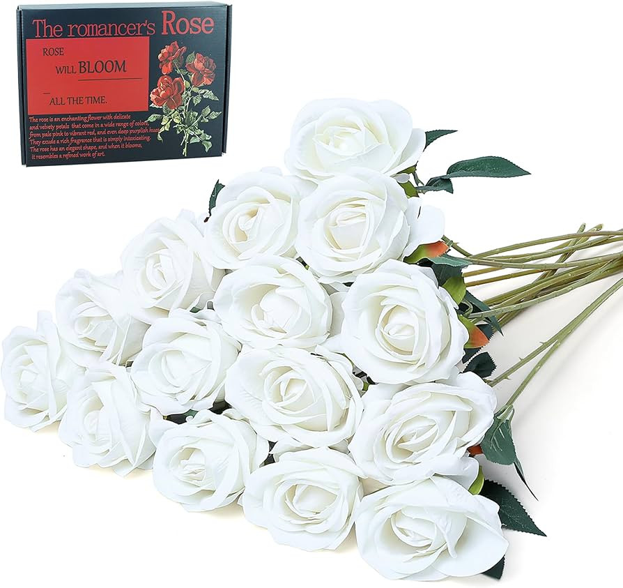 15PCS White Roses Artificial Silk Flowers Fake Roses Bouquet with Long Stem Real Touch for Weddin... | Amazon (US)