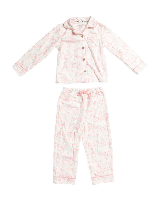 Toddler Girls 2pc Flannel Toile Coat Front Pajama Set | TJ Maxx