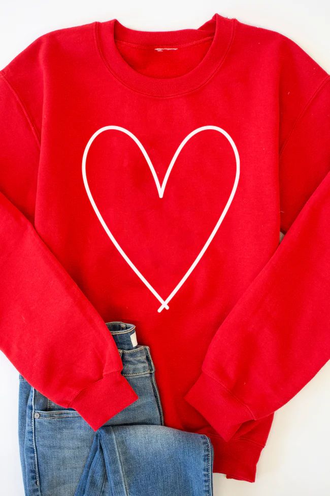 Heart Outline Red Graphic Sweatshirt | The Pink Lily Boutique