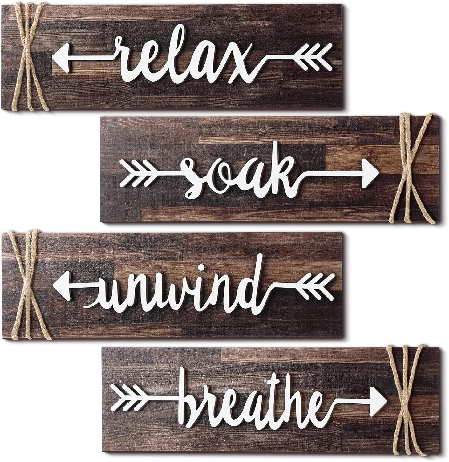 4 Pieces Bathroom Wall Art Soak Relax Unwind Breathe Farmhouse Wooden Signs Rustic bathroom Decor... | Amazon (US)