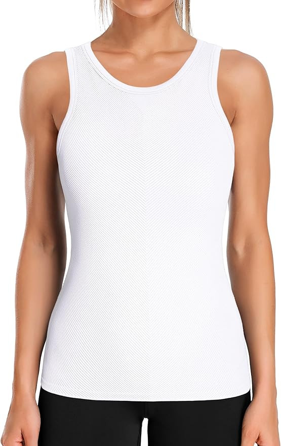 ATTRACO Workout Tank Tops for Women Seamless Full Length Gym Tops Athletic Yoga Top Built in Bra | Amazon (US)