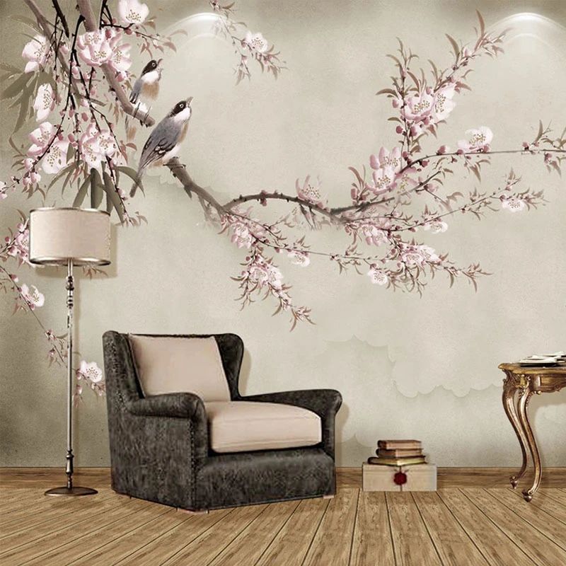 7.72US $ 57% OFF|Chinese Style Flowers Birds Mural Wallpaper 3d Art Pink Floral Photo Wall Paper ... | AliExpress (US)