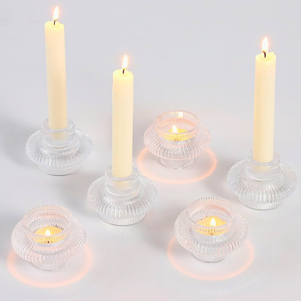 PORPAN Glass Candle Holders, Set of 6 Taper Candle Holders, Tea Light Candle Holders, Candlestick... | Amazon (US)