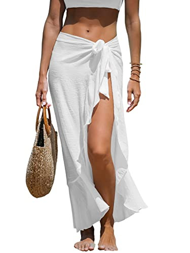 CUPSHE Women's Cover Up Sarong Swimsuit Self Tie Beach Sarongs Maxi Wrap Skirt White One Size | Amazon (US)