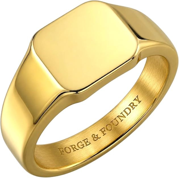 Forge & Foundry Men’s Signet Ring - Polished Stainless Steel or 18K Gold Plated, Classic Minima... | Amazon (US)