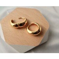 Gold hoop earrings, gold brass hoop earrings, minimalist jewelry, 20mm small gold hoops, thick huggie | Etsy (US)